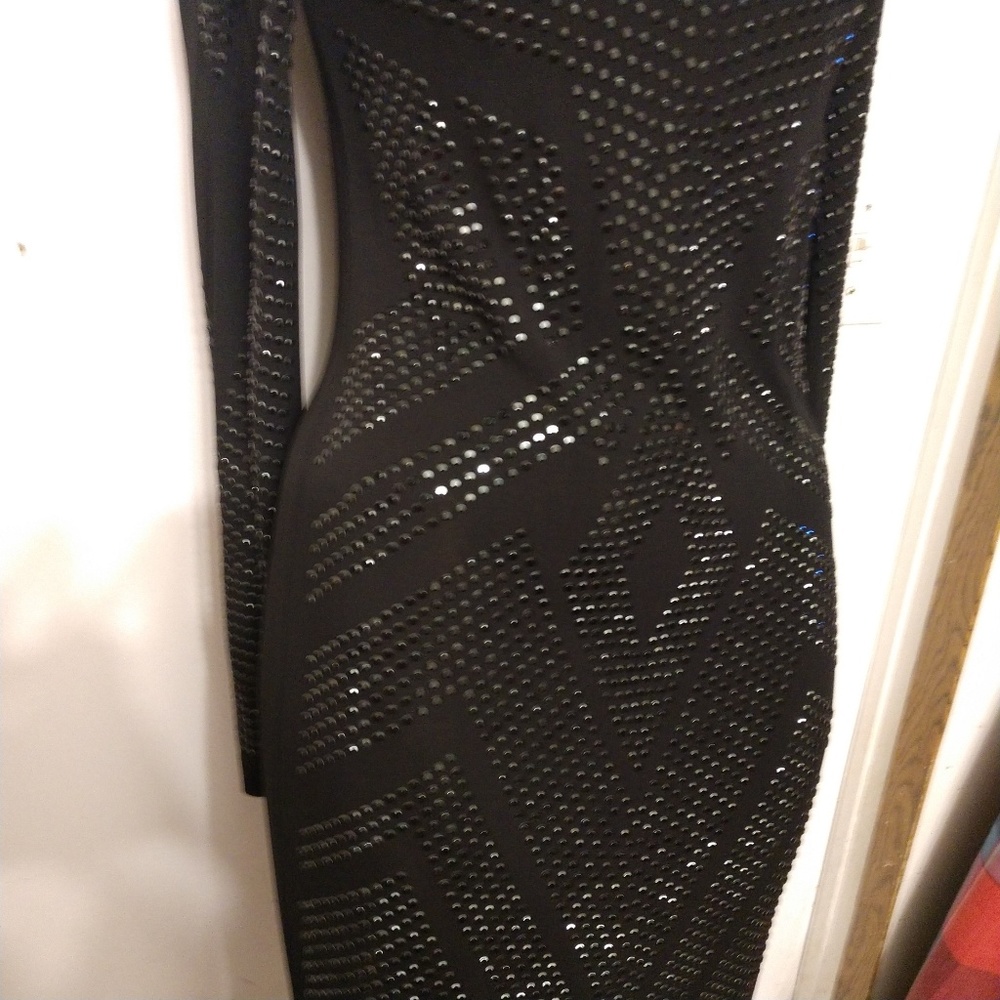 Black Sheath Dress Embellished Carmen Marc Valvo - Picture 4 of 7